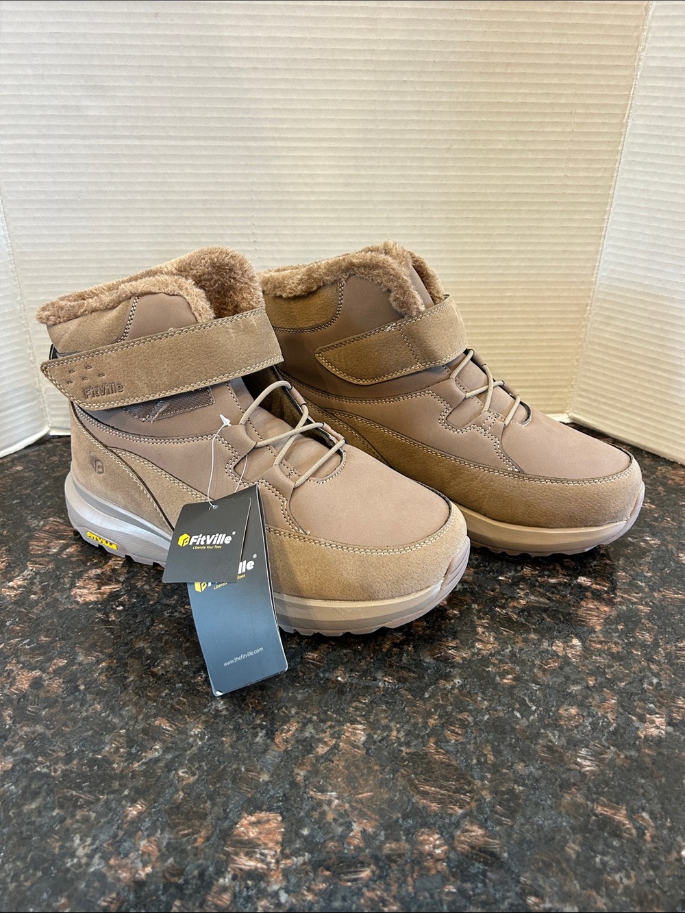 New FitVille CozyCore Women's Tan Faux-Fur Lined Winter Boots Size 11EW